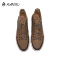 ABINITIO Custom Logo Lace Up High Top Genuine Leather Men Casual Sneaker